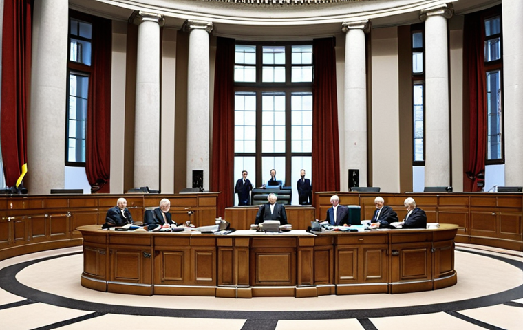 **Image:** A visual representation of the separation of powers in the German government, showcasing the legislative (Bundestag), executive (Chancellor's office), and judicial (Bundesverfassungsgericht) branches working independently yet interdependently. The scene should evoke a sense of balance and checks and balances, symbolizing Locke's influence on modern democratic systems.