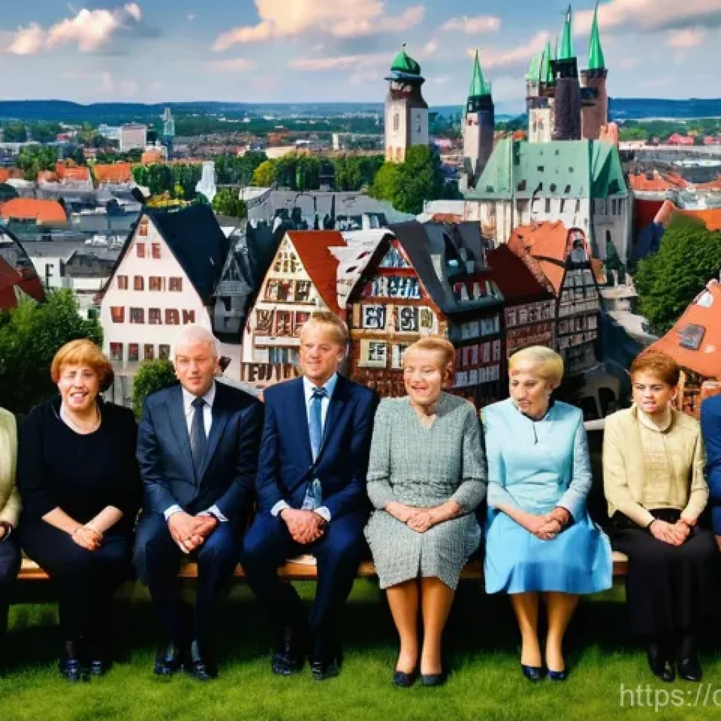 정체성과 정치 - **Prompt:** A diverse group of German individuals, each distinctly unique in appearance, age, and st...