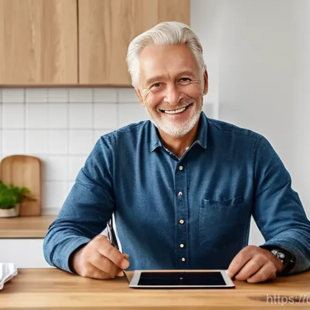 국가 개입과 복지정책 - **Prompt:** A diverse, middle-aged German man in a clean, contemporary apartment kitchen in Germany....