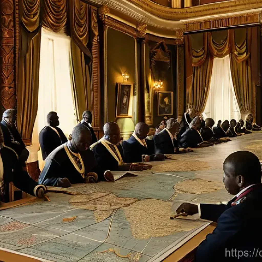 식민지 시대 정치구조 - **Image Prompt 1: The Partitioning of Continents**
    *   **Description:** A wide-angle shot of a g...