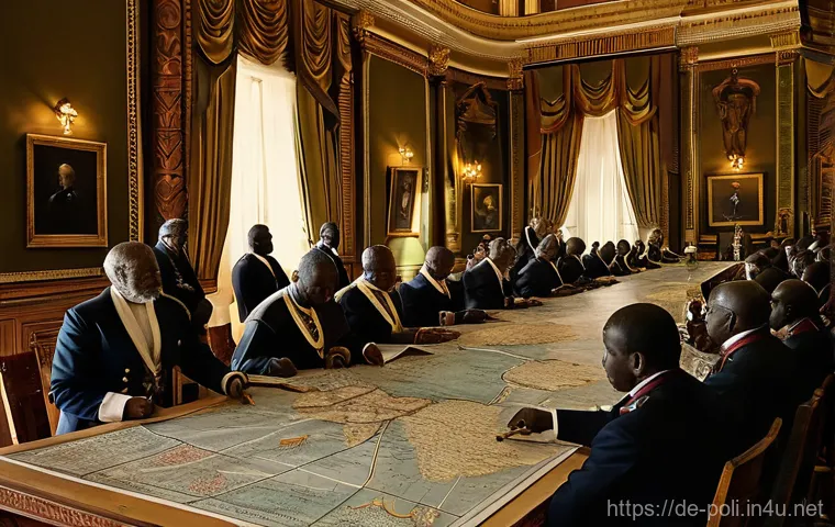 식민지 시대 정치구조 - **Image Prompt 1: The Partitioning of Continents**
* **Description:** A wide-angle shot of a g...