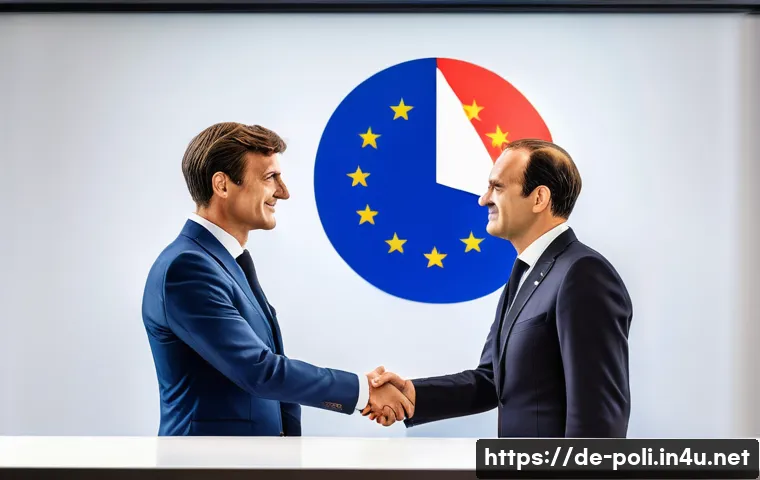 외교정책 분석 - A vibrant and symbolic image capturing the essence of the Franco-German axis as the heart of the Eur...