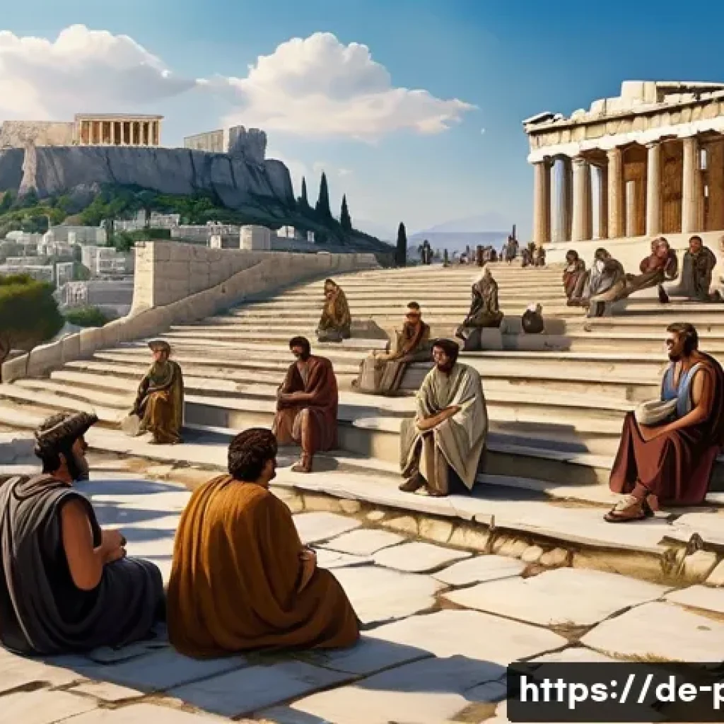 민주주의 역사 - A detailed, historically accurate scene of an ancient Athenian assembly in the 5th century BCE, show...