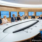 Home 20 정치적 리더십 스타일 - A detailed scene depicting a participative political meeting in a modern Scandinavian city hall, sho...