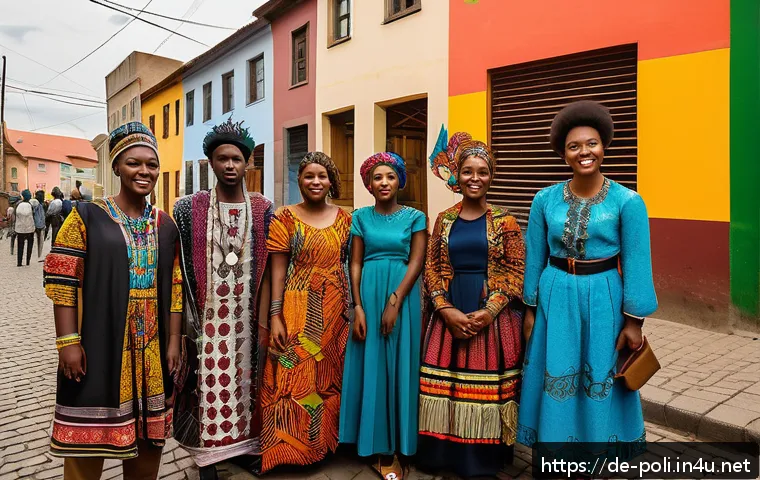 제국주의와 탈식민주의 - A vibrant street scene in a modern African city showing a diverse group of young adults engaged in a...