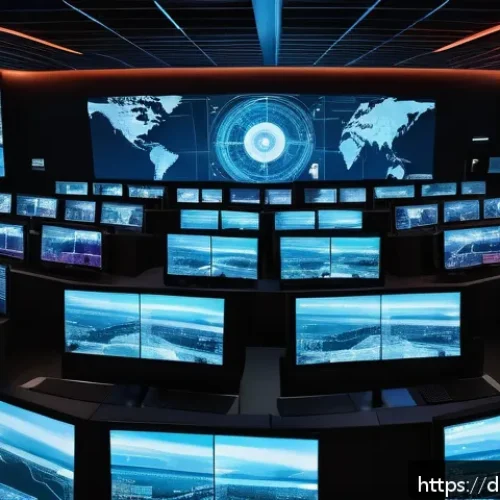 Home 17 국가안보전략 - A highly detailed digital illustration of a futuristic German cyber defense command center, featurin...